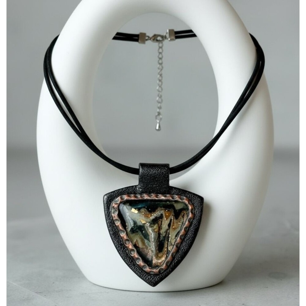 Black & Copper Handmade Polymer Clay Artisan Statement Boho Pendant Necklace
